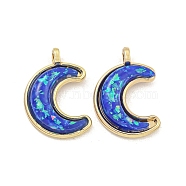 Translucent Resin Pendants, Rack Plating Brass Crescent Moon Charms with Gold Foil, Real 18K Gold Plated, Long-Lasting Plated, Cadmium Free & Lead Free, Steel Blue, 16.5x11.5x3mm, Hole: 1.5mm(KK-M291-23G-06)