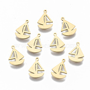 304 Stainless Steel Charms, Laser Cut, Sailboat, Real 14K Gold Plated, 10x7.5x1mm, Hole: 0.6mm(STAS-S116-076G)