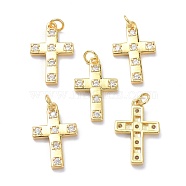 Brass Micro Pave Clear Cubic Zirconia Pendants, with Jump Ring, Long-Lasting Plated, Cross, Real 18K Gold Plated, 22x14x2mm, Jump Rings: 5x1mm, 3mm Inner Diameter(ZIRC-L100-120G)