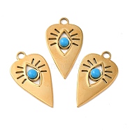 Ion Plating(IP) 304 Stainless Steel Pendants, Teardrop Charms, with Synthetic Turquoise, Golden, 29x16.5x3.5mm, Hole: 3mm(STAS-R122-06G)