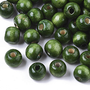 Dyed Natural Wood Beads, Round, Lead Free, Dark Green, 10x9mm, Hole: 3mm(X-WOOD-Q006-10mm-15-LF)
