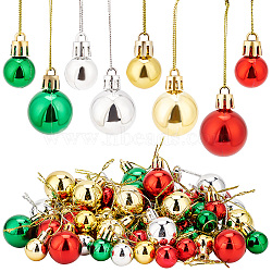 80Pcs 8 Style Christmas Ball Plastic Hanging Ornament, for Christmas Tree Party Pendant Decorations, Mixed Color, 105~110mm, 10pcs/style(AJEW-GA0006-02)