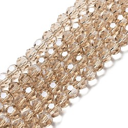 Electroplate Transparent Glass Beads Strands, Faceted(32 Facets), Round, Pearl Luster Plated, Tan, 8mm, Hole: 1mm, about 66~69pcs/strand, 19.29~19.57 inch(49~49.7cm)(EGLA-A035-T8mm-A22)