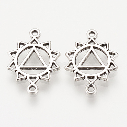 Tibetan Style Alloy Links connectors, Flower, Cadmium Free & Lead Free, Chakra, Manipura, Antique Silver, 20x14x1.5mm, Hole: 1mm, about 1425pcs/1000g(TIBEP-S315-30AS-RS)