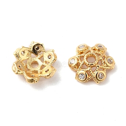 Brass Micro Pave Cubic Zirconia Bead Cap, 6-Petal Flower, Real 18K Gold Plated, 9.5x3mm, Hole: 1.5mm(KK-E068-VF845-2)