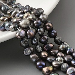 Dyed Natural Cultured Freshwater Pearl Beads Strands, Two Sides Polished, Black, 7~8mm, Hole: 0.5mm, about 25pcs/strand, 6.89''(17.5cm)(PEAR-A006-08E)