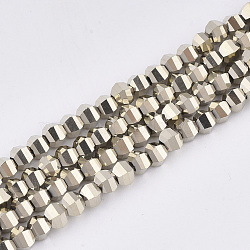 Electroplate Glass Beads Strands, Faceted, Round, Pale Goldenrod, 4~4.5x3.5mm, Hole: 1mm, about 100pcs/strand, 13.7 inch(EGLA-S176-07B-E03)