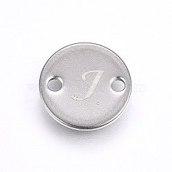 201 Stainless Steel Links connectors, Flat Round, Letter.J, Stainless Steel Color, 10x1mm, Hole: 1.5mm(STAS-H465-01P-10mm-J)