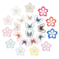 HOBBIESAY 22Pcs 22 Style Layer Polyester Embroidery Lace Sewing Ornaments, Iron on Patches, DIY Garment Accessories, Flower & Butterfly, Mixed Color, 48~70x38~69x1~6.9mm, 1pc/style(PATC-HY000-06)