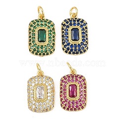 Brass Micro Pave Cubic Zirconia Pendantss, Rectangle Charms, Rack Plating, Long-Lasting Plated, Lead Free & Cadmium Free, Real 18K Gold Plated, Mixed Color, 17x10x4mm, Hole: 3.3mm(CU-CBAAB9C-02G)