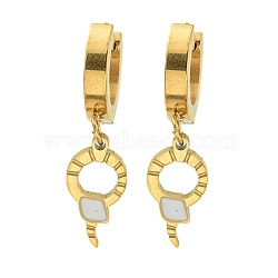 Snake Ion Plating(IP) 304 Stainless Steel Dangle Earrings, with Enamel for Women, Golden, 30x7.9mm(EJEW-G400-47G-02)