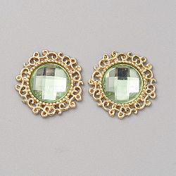 Glass Cabochons, with Light Gold Tone Alloy Finding, Flower, Light Green, 24~24.5x5~7mm(GLAA-TAC0004-08KCG-05)