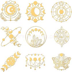 9Pcs 9 Styles Custom Carbon Steel Self-adhesive Picture Stickers, Golden, Moon Pattern, 40x40mm, 1pc/style(DIY-OC0009-17D)