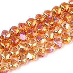 Electroplate Transparent Glass Beads Strands, Nuggets, Half Plated, Dark Orange, 6.5x8x5mm, Hole: 0.9~1mm, about 99~101pcs/strand, 24.61~25.39 inch(62.5~64.5cm)(EGLA-N017-05A-A04)