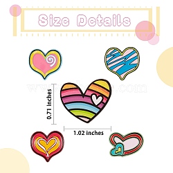5Pcs 5 Style Heart Alloy Enamel Brooches, Enamel Pin for Backpack Clothing, Mixed Color, 18~33.5x25~40.5x8.5~11mm,1pc/style(JEWB-SZ0001-24)
