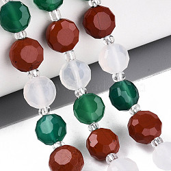 Natural Red Agate & Green Agate & Red Jasper Beads Strands, Flat Round, Faceted Coin Beads, 7~8.5x5~5.5mm, Hole: 1~1.2mm, about 20pcs/strand, 7.36~7.60''(18.7~19.3cm)(G-T144-19A-01)