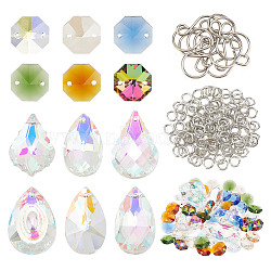 DIY Suncatchers Making Kit, Including Brass Jump Rings, Stainless Steel S-Hook Clasps, Teardrop Glass Links Connectors & Pendants, Mixed Color, 192Pcs/box(DIY-AR0003-60)