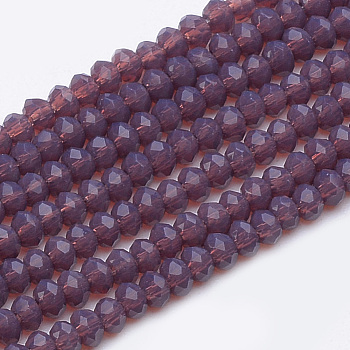 Imitation Jade Glass Beads Strands, Faceted, Rondelle, Purple, 2.5~3.1x1.5~2.2mm, Hole: 0.5mm, about 150~160pcs/strand, 12.60 inch~13.39 inch(32~34cm)