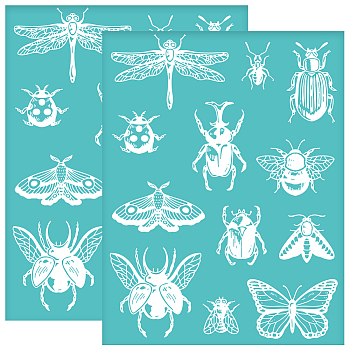 Self-Adhesive Silk Screen Printing Stencil, for Painting on Wood, DIY Decoration T-Shirt Fabric, Turquoise, Insects, 280x220mm
