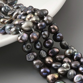 Dyed Natural Cultured Freshwater Pearl Beads Strands, Two Sides Polished, Black, 7~8mm, Hole: 0.5mm, about 25pcs/strand, 6.89''(17.5cm)