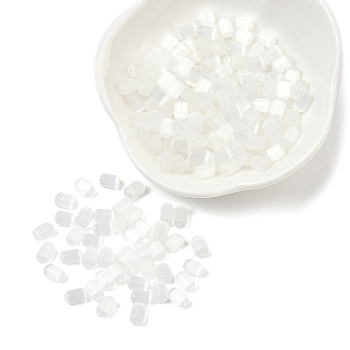 25G Glass Cylinder Seed Beads, Imitation Cat Eye, Round Hole, White, 6x4x4mm, Hole: 1mm