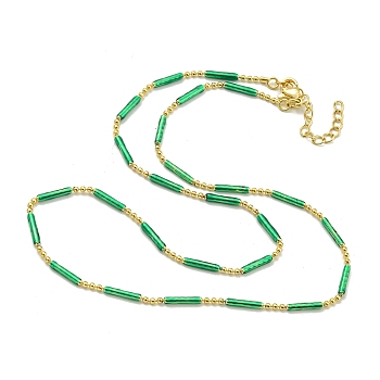 Brass Enamel Column Link Chain Necklaces, Real 18K Gold Plated, Lead Free & Cadmium Free & Nickel Free, Long-Lasting Plated, Medium Sea Green, 17.83~17.91  inch(45.3~45.5cm)