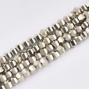 Electroplate Glass Beads Strands, Faceted, Round, Pale Goldenrod, 4~4.5x3.5mm, Hole: 1mm, about 100pcs/strand, 13.7 inch