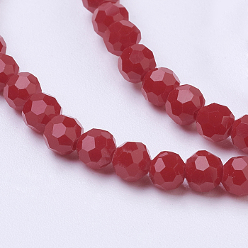 Faceted(32 Facets) Glass Beads Strands, Round, Red, 4mm, Hole: 1mm, about 87~93pcs/strand, 32~33cm