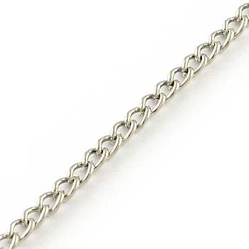 Unwelded Iron Curb Chains, with Spool, Platinum, 3.4x2.4x0.7mm, about 328.08 Feet(100m)/roll