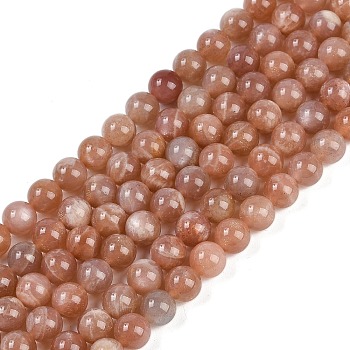 Natural Sunstone Round Bead Strands, 8mm, Hole: 1mm, about 47pcs/strand, 15 inch