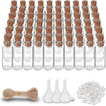 DIY Pendant Decoration Kits, with Glass Wishing Bottles, Cork Stopper, Jute Twine, Iron Screw Eye Pin Peg Bails and Plastic Funnel Hopper, Clear, 13x30mm, Hole: 7mm, 60pcs/set