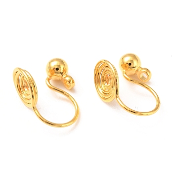 Brass Clip-on Earring Converters Findings, with Spiral Pad and Loop, for Non-pierced Ears, Golden, 13x8mm, Hole: 1.4mm, Plug: 4mm