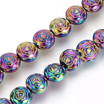 Electroplate Non-magnetic Synthetic Hematite Beads Strands, Flower, Multi-color Plated, 8x5mm, Hole: 1mm, about 50pcs/strand, 15.7 inch