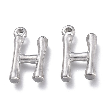 304 Stainless Steel Pendants, Bamboo Shaped Letter, Stainless Steel Color, Letter.H, 17.5~19x10~16x3~4mm, Hole: 1.8~2mm