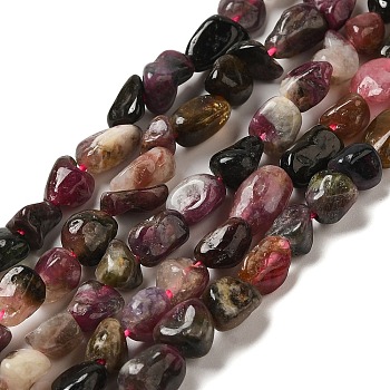 Natural Tourmaline Beads Strands, Nuggets Beads, Tumbled Stone, 6~10x6~8x3.5~7mm, Hole: 1mm, 15.94 inch(40.5cm)