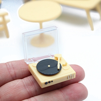 Plastic Record Player Mini Model, Micro Landscape Dollhouse Accessories, Pretending Prop Decorations, Yellow, 27mm