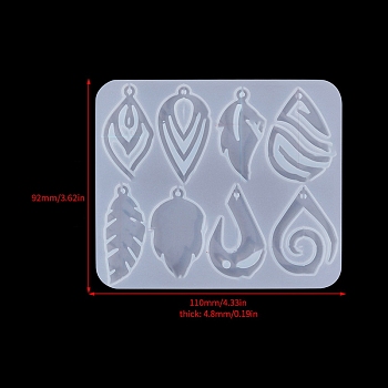 Food Grade DIY Silicone Pendant Molds, Resin Casting Molds, For UV Resin, Epoxy Resin Jewelry Making, White, Feather, 9.2x11x0.48cm