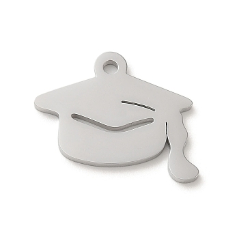304 Stainless Steel Pendants, Laser Cut, Graduation Hat Charm, Stainless Steel Color, 15x20x1.5mm, Hole: 1.8mm