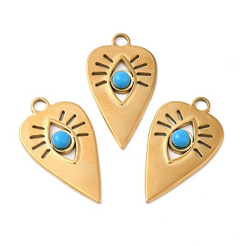 Ion Plating(IP) 304 Stainless Steel Pendants, Teardrop Charms, with Synthetic Turquoise, Golden, 29x16.5x3.5mm, Hole: 3mm