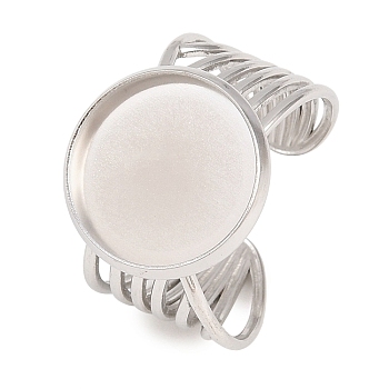 304 Stainless Steel Open Cuff Ring Components, Round Bezel Cup Ring Settings, Stainless Steel Color, 12.5mm, 19mm, Tray Size: 14mm