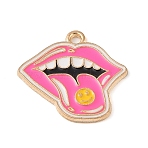Golden Plated Alloy Eanaml Pendants, Pink Series, Lip, 21x22x1.5mm, Hole: 2mm(PALLOY-S184-03G-A)