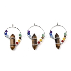 Natural Tiger Eye Double Terminal Pointed Big Pendants, Chakra Faceted Bullet Charms with Rack Plating Platinum Tone Brass Findings, 49~53x30~34x11mm, Hole: 4mm(G-Z033-07P-03)