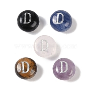 Natural Mixed Gemstone Beads, Flat Round with Letter, Letter D, 8.5~9x5~5.5mm, Hole: 1.2mm(G-L524-20D)