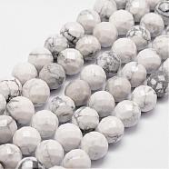 Natural Howlite Beads Strands, Faceted, Round, 8mm, Hole: 1mm, about 44pcs/strand, 14.9 inch~15.1 inch(G-D840-44-8mm)