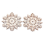 Undyed Natural Wooden Big Pendants, Laser Cut, Snowflake, Antique White, 68x63x2.5mm, Hole: 2mm(WOOD-R271-01)