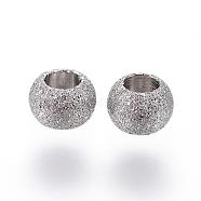 304 Stainless Steel Textured Spacer Beads, Round, Stainless Steel Color, 4x3mm, Hole: 1.8mm(STAS-P108-04P)