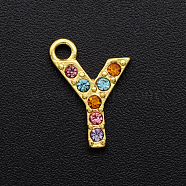 Alloy Rhinestone Charms, Golden, Colorful, Letter, Letter.Y, 12.5x9x2mm, Hole: 1.5mm(PALLOY-S098-DA019-Y)