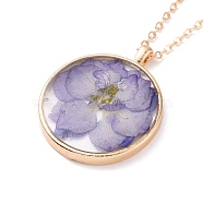 Dry Pressed Real Flower Resin Pendant Necklace, Light Gold Alloy Choker Necklace for Women, Lilac, 19.69 inch~20.47 inch(50~52cm)(NJEW-G088-01KCG-01)