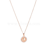 Round with Rhinestone and Footprint Pendant Necklaces, Stainless Steel Cable Chain Necklaces(RV0374-2)