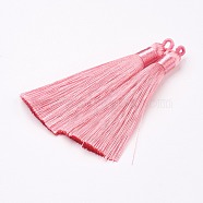 Nylon Tassels Big Pendant Decorations, Pink, 83~92x9~10mm, Hole: 1.5~4mm(STAS-F142-04O)